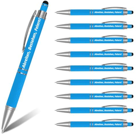 Truevaste 10er Personalisierter Kugelschreiber mit Gravur,2 in 1 Blau Druckkugelschreiber mit Touchpen,Hochwertig Metal Stift für Freunde Familie Partner,0.7 mm Strichstärke,Blau Tinte,Stil D