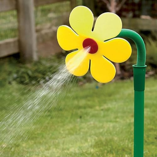 Arroseur de jardin en forme de fleur pour jeu d'eau rotatif à 360 ° – Arroseur de pelouse à double base de construction pour enfants Jaune (1 pièce) – Idéal pour les jeux en plein air Abs/PP/EVA