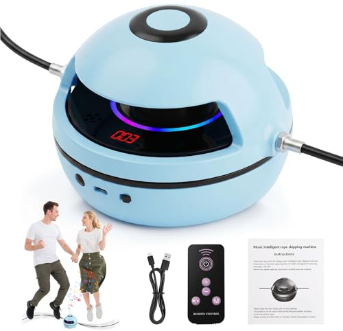 Mapille Cuerda de Saltar Electrónica Inteligente Automática, Máquina de Saltar la Cuerda con Control Remoto, 10 Niveles 70–160 RPM, Música Inalámbrica, para Niños y Adultos