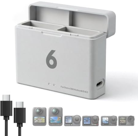 OSMO 360 II/OSMO 360/Action 6/5Pro/4/3 Battery Fast Charger | PD 24W Input, Portable Charging Case with USB-C to C Cable, for DJI OSMO Action 6, 5 Pro, 4, 3,OSMO 360,OSMO 360 II