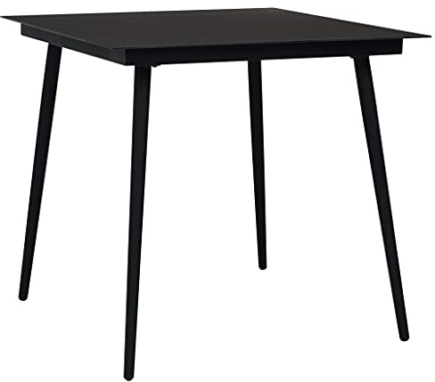 VIHHQGC Weather Resistant Outdoor Dining Table with Glass Top Modern Garden Dining Table Steel and Glass 80x80x74 cm Black