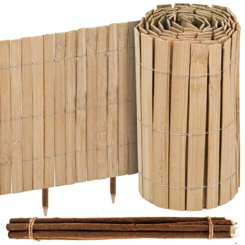 UrFence 300x20 Bambus Beeteinfassung Holz - Flexible Rasenkante - Mini Gartenzaun zum Stecken - Rollborder Beetumrandung - Baumumrandung Rund - Beetzaun Steckzaun Beeteinfassung Staketenzaun Rollzaun