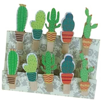 TEMPNAP 10 Pezzi Mollette di Legno Grandi a Forma di Cactus per Appendere Foto e Carte, Resistenti e Robuste, per Decorazioni Natalizie e Progetti Artigianali