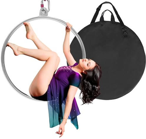 DASKING Single Point Aerial Hoop mit Tragetasche, 300kg Tragkraft | Aerial Yoga Lyra Hoop füR Tanz Kunst Yoga Zirkus Luftring Akrobatik, Edelstahl Ring für Zuhause/Studio DIY-ready (nur Ring)