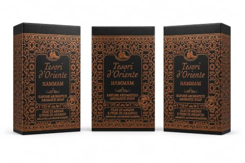 Sapone Aromatico Hammam – con Olio di Argan e Fiori d'Arancio, Base Lavante di Origine Vegetale, Sapone Solido Profumato per Corpo e Mani, Fragranza Orientale Intensa - 3 Unita da 125gr