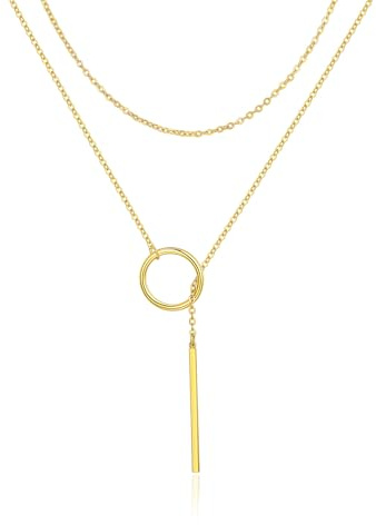 ChainsHouse Gold Kette mit Säule Anhänger Damen Y-Kette Zierliche Lariatkette Frauen Choker Kette Lang Verstellbare Y-Halskette Halsreif Collier Halsschmuck Modeschmuck für Schwester