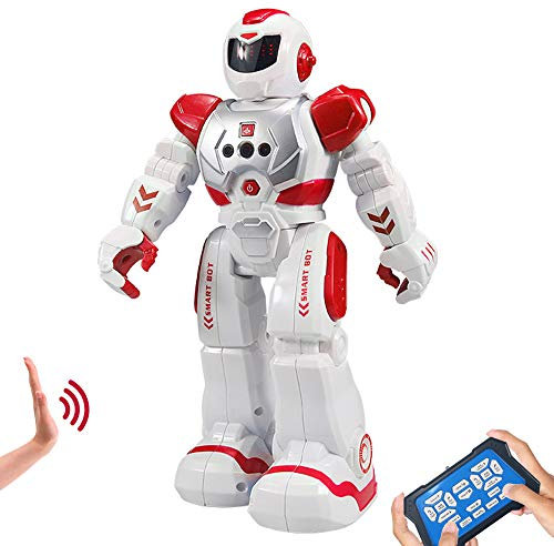 HUSAN Fernbedienungsroboter für Kinder, intelligenter programmierbarer Roboter mit Infrarot-Controller-Spielzeug, Tanzen, Singen, Moonwalking und LED-Augen, Gestenerkennungs-Roboter-Kit (Rot)