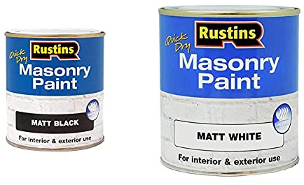 RUSTINS Masonry Paint Matt Black 500ml & Masonry Paint Matt White 250ml