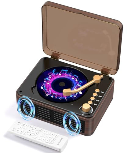 AGPTEK Reproductor de CD Bluetooth con Altavoces, CD Player Sonido Estéreo HiFi, Diseño Retro de Madera, Radio FM, USB/AUX/Type-C, Control Remoto y Funda Antipolvo – Ideal para Hogar/Regalo