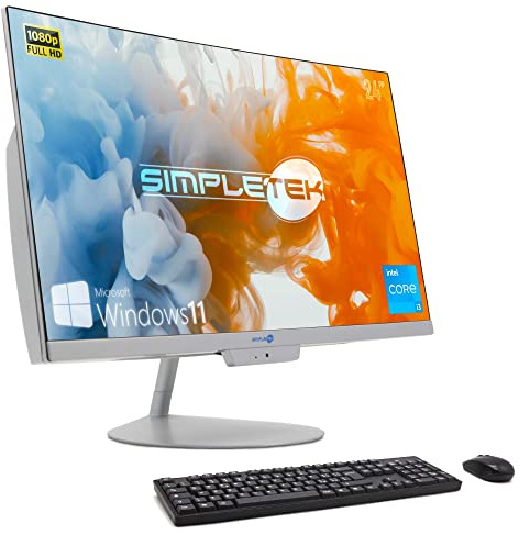 SIMPLETEK AiO All in One 24 Incurvé i3 Windows 11 FHD 8 Go RAM SSD 240 Go Webcam intégrée WiFi5 Bluetooth4.2 | Ordinateur de bureau incurvé PC