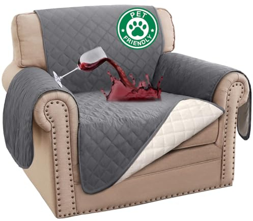Turquoize 100% Waterproof Sofa Covers Chair Cover Armchair Couch Protector Triple Non-Slip Sofa Slipcover for 1 Cushion Armchair Furniture Protector for Pets, Kids,Dog (Chair 23, Gray)