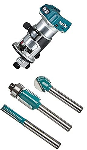 Makita DRT50ZJX2 Akku-Multifunktionsfräse 18V inkl. 3 Fräsmodule im MAKPAC (ohne Akku, ohne Ladegerät) + Fräser-Set 3Stk
