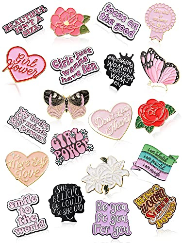 Inbagi 20 Pcs Enamel Pins Bulk Flowers Inspirational Lapel Brooch Pin Women Power Feminism Lapel Pin for Backpacks,clothing, Jackets, Hats, Kids, Girls