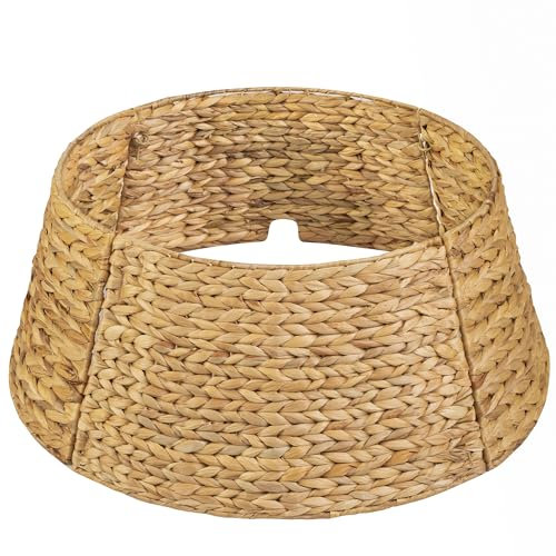 KOLWOVEN 28in Christmas Tree Collar Large to Small Christmas Tree, Woven Christmas Tree Ring Adjustable Skirt, Christmas Tree Skirt for Decoration, Base Protection from Pets (Water Hyacinth)