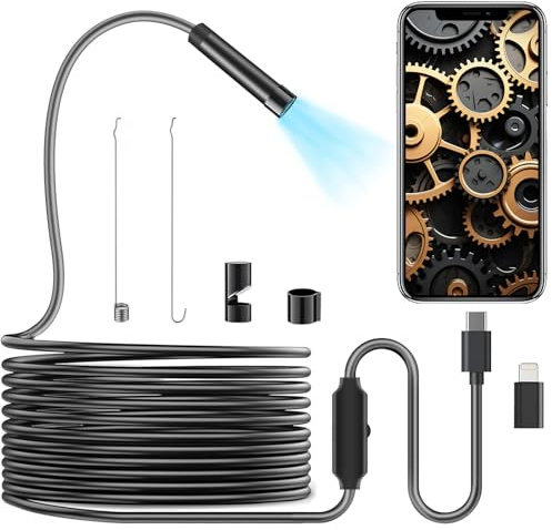 Endoskopkamera mit Licht,1920P Inspektionskamera mit 8 LED-Lichtern,Kein WLAN Erforderlich,Typ-C-Schlangenkamera,IP67 wasserdichte Endoskop-Kamera für iPhone,iPad,Android Geräten(5M)