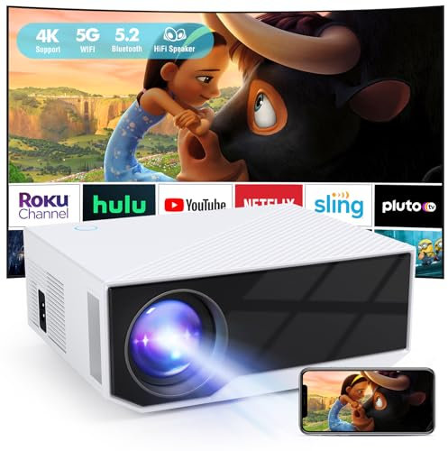 Neuer Beamer,4K-Unterstützung 5G WiFi projektor mit 20000 Lumen 300 Display Am Abend Outdoor Beamer Heimkino, kompatibel mit Smartphones/TV-Stick/PS5 /USB