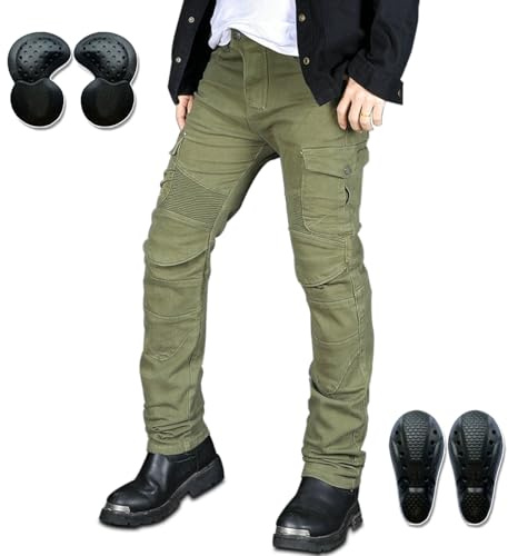 HOMDECR Motorradhose Für Herren/Damen, Radsport-Motorradhose, Stretch-Biker-Biker-Jeans, Sportliche Motorradhose Mit Protektoren, Motorrad-Schutzhose (Grün,XL)
