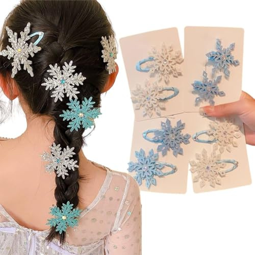 Forcina con Fiocco di Neve, 6 Pezzi Fermagli Capelli Natale Mollette Capelli Natalizi con Strass Accessorio per Capelli Natalizio per Bambina Donna, Regali di Natale e Compleanno (B)