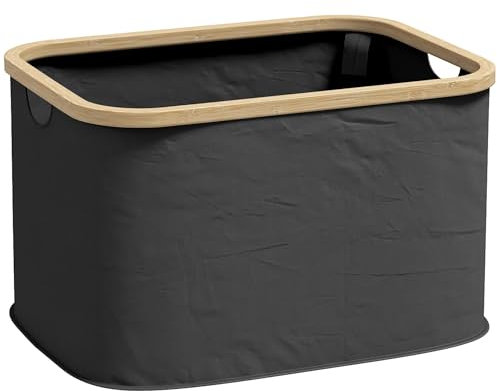 HOMCOM Panier à linge pliable 36 L corbeille linge sale avec poignées rainurées, bac à linge pour salle de bain, chambre à coucher, buanderie, noir