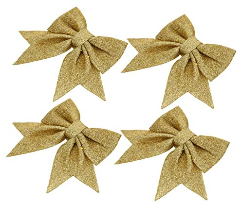 MAGICLULU 4stücke Teiliges Goldene Weihnachtsdekoration Schleifen Mit Glitzereffekt Weihnachtliche Baumschmuckschleifen Festliche DIY Deko Für Weihnachtsbaum Kränze Und Geschenkverpackungen