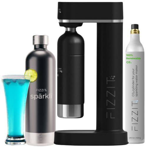 Black Stainless Steel Sparkling Water Maker Soda Machine Includes 1L Stainless Steel Black Bottle and 1 C02 Cylinder