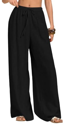 Neteson Pantaloni Lino Donna Estivi Leggeri Pantaloni Larghi Elastica Vita Alta Elegante Casual Pantaloni Spiaggia Gamba Larga con Tasca