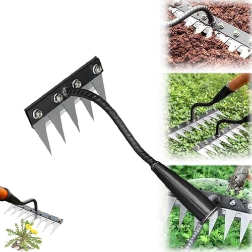 2025 Gardenia Iron Weeding Rake, Iron Rake 2.0 for Gardening and Weeding, 5/6/7/8 Teeth Carbon Steel Garden Weeder Rakes, Garden Weeding Tool for Backyard Lawn Loosenin