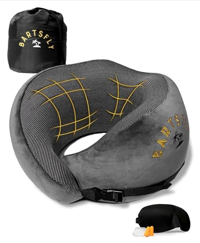 BARTSFLY Nackenkissen - Memory Foam Reisekissen Auto & Flugzeug, Ergonomisch Travel Pillow Airplane, Flugzeugkissen gegen Nackenschmerzen, Komfort für Schlafen, Langstreckenflug, Waschbar (Grau)