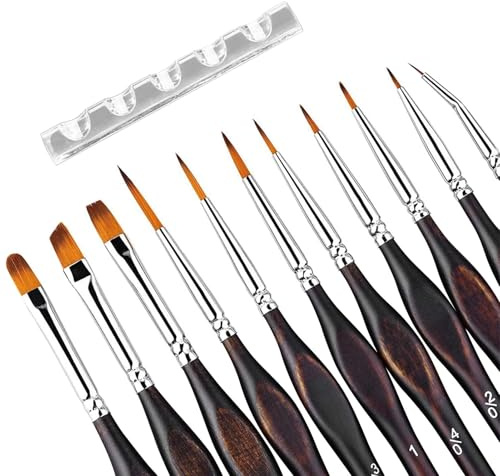 Detail Paint Brush Set, 11Pcs Fine Paint Brushes Miniature Micro Paints-Brushes for Basecoating, Edge highlighting, Miniature Figure, Model Painting, Fine Detailing, Art Painting, with Pen Holder