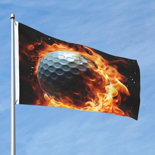 Bandiera da 90 cm x 60 cm, doppia faccia, resistente, per esterni, con occhielli, palla da golf sul fuoco, bandiere per esterni, primavera, estate, giardino, decorazione per interni ed esterni