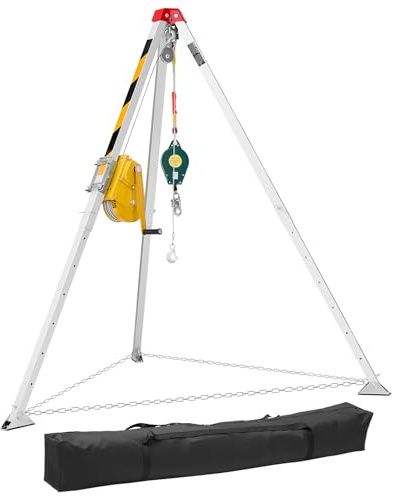 VEVOR Confined Space Tripod Kit, Heavy Duty Rescue Tripod Lifting Hoist 1800 lbs Winch, 4.1 ft Adjustable Legs, 65 ft Cable Portable Kit, 32.8 ft Fall Protection, 4.40-7.05 ft Working Height