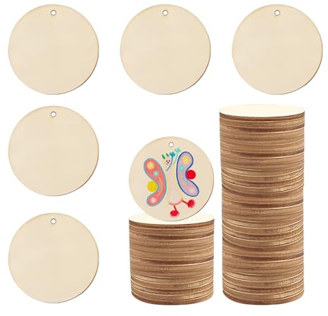 SZMK 50 Pièces Disque Rond en Bois 30 MM,Plaque Bois Naturel avec Trou,Mini Rondin de Bois Deco,Tranche de Bois pour Decoration,Plaque Bois à Suspendre pour Peinture pour Bricolage, Artisanat