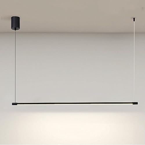 KXEcoLife Lámpara Colgante Lineal Minimalista Negra, lámpara Colgante LED, lámpara de Techo Tipo araña, luminaria de Tira Larga para Isla de Cocina, lámparas de suspensión para Comedor y ofi