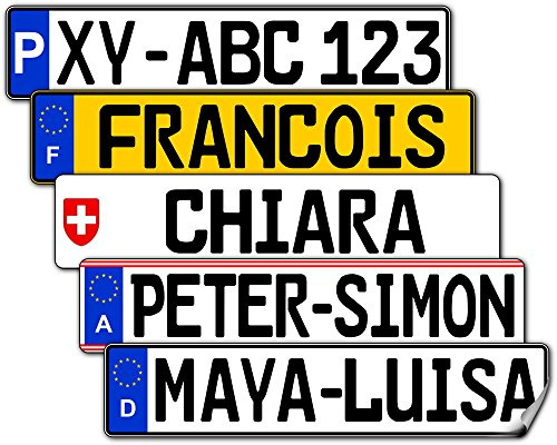 Satz Nummernschild Aufkleber (2 Stück) für vorne und hinten - Verschiedene Länder und Größen wählbar, z. B. Niederlande (NL) - Mit Name/Wunschtext personalisierbar