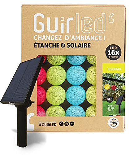 GuirLED - Guirlande d'extérieur boules lumineuses Guinguette LED - Étanche IP55 - Panneau solaire haut rendement - ON/OFF automatique - 16 boules 3m - Cocktail