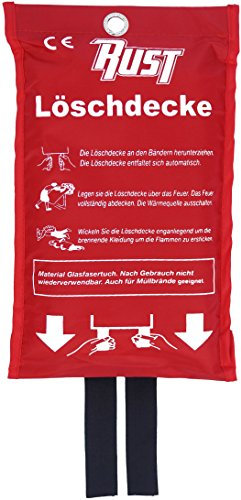 Löschdecke von Rust Notfallausrüstung 100 x 100 cm, Sofort Nutzbar, Ideal für Küche, Grill, Auto und Camping. Nach DIN EN 1869