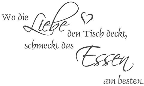 timalo® Wandtattoo für die Küche, Esszimmer – Wo die Liebe den Tisch deckt, schmeckt das Essen am besten | 68037-a1-dunkelgrau-100x50