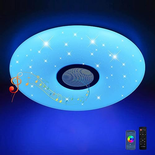Bluetooth Deckenlampe LED Deckenleuchte mit Fernbedienung RGB Lautsprecher | 24W 30CM 2000LM Lampe mit APP-Steuerung,weiß Rauschen Beruhigende Klänge Deckenlampe für Kinderzimmer Junge Schlafzimmer