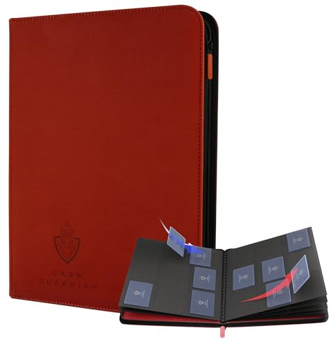 Card Guardian - Carpeta premium de 9 bolsillos con cremallera para 360 tarjetas, bolsillos laterales de carga para juegos de cartas coleccionables TCG (rojo)