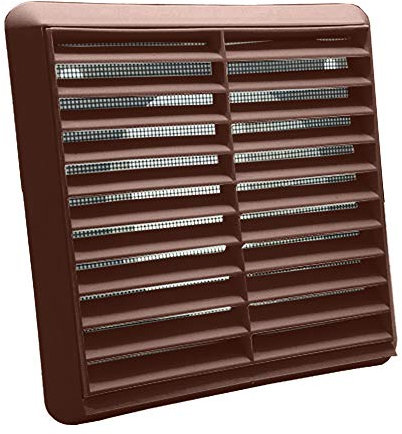 Kair Brown Louvred Wall Vent Grille 155mm External Dimension with Flyscreen and Round 100mm - 4 inch Rear Spigot