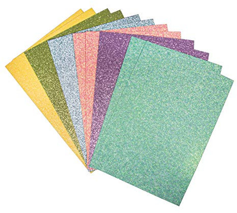 Rayher 67364000 Glitterpapier Mix - Pastell, selbstklebend, 12 Blatt, DIN A5, 14,8 x 21 cm, 130g/m2, 6 Farben sortiert, Glitzer-Papier zum Basteln, natur, normal