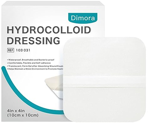 Dimora Hydrocolloid Wound Dressing, 10 Pcs Ultra Thin 4 x 4 Large Patch Bandages with Self-Adhesive, Fast Healing for Bedsore, Burn, Blister, Acne Care, Sterile and Waterproof