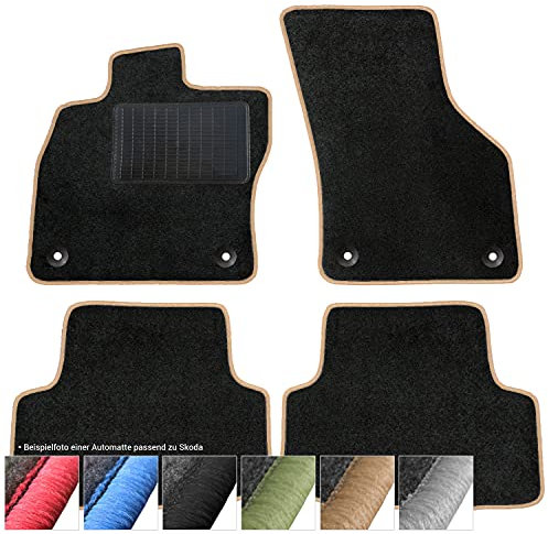 moto-MOLTICO Fußmatten Auto - Velours Autoteppiche passend für Skoda Octavia iI, IV ab 2013-4-teiliges Set - Schwarze Automatten mit Beigen Ziernähten