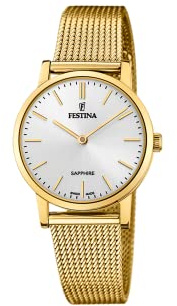 Festina Swiss Made Damen Armbanduhr Edelstahl Gold/Silber 29mm, Wasserdichtigkeit: 5 bar, Saphirglas, F20023/1