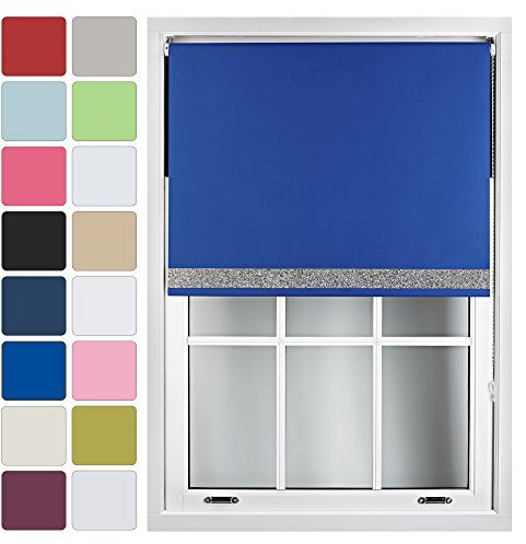 FURNISHED Verdunkelungsrollos mit dekorativem Glitzerbesatz, Thermo-Rollo, glitzerndes Rollo nach Maß Up to 180cm x 165cm - Blauer + Silberner Glitzer