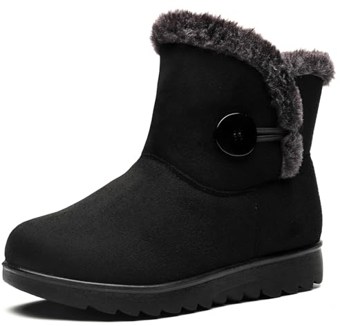 Vunavueya Zapatos Invierno Mujer Botas de Nieve Forradas Calientes Zapatillas Botines Planas Con Cremallera Casuales Boots para Mujer Negro Nero 35 EU/225CN