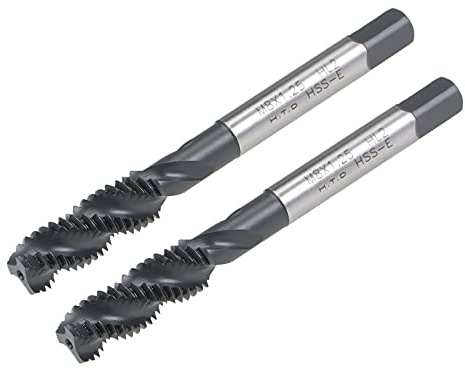 sourcing map M8 x 1.25 Spiral Flute Thread Tap, Metric Machine Threading Tap HSS Nitriding Coated, Round Shank with Square End, H2 Tolerance, 2pcs