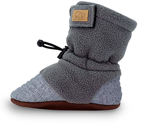 JAN & JUL Fleece Shoes for Toddler Girls and Boys, Adjustable Soft Sole Booties (Heather Grey, Medium Toddler)