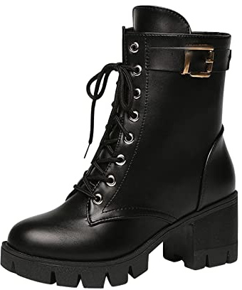 NUSGEAR 2022 Botas de Combate con Cordones Mujer Botas Militar Botas Clasicas Adulto Ankle Boot Punk gótico Botín de Piel Botas de Cuero Botas Plataforma Zapatos de Vestir de tacon alto Talla grande