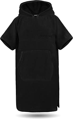 normani Baumwoll Surfer Poncho - Strandponcho - Handtuch-Poncho - Unisex Strand Umziehhilfe - geschlossener Bademantel für Damen und Herren Schwarz S-M